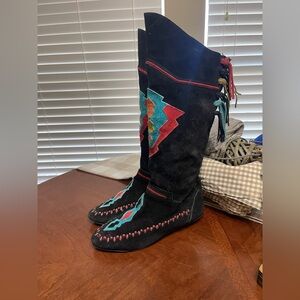 LJ Simone Moccasins Suede Aztec Native Patchwork Southwest Boots